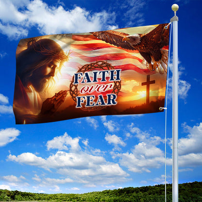 Jesus Christ Eagle Faith Over Fear Grommet Flag  3-Day Shipping