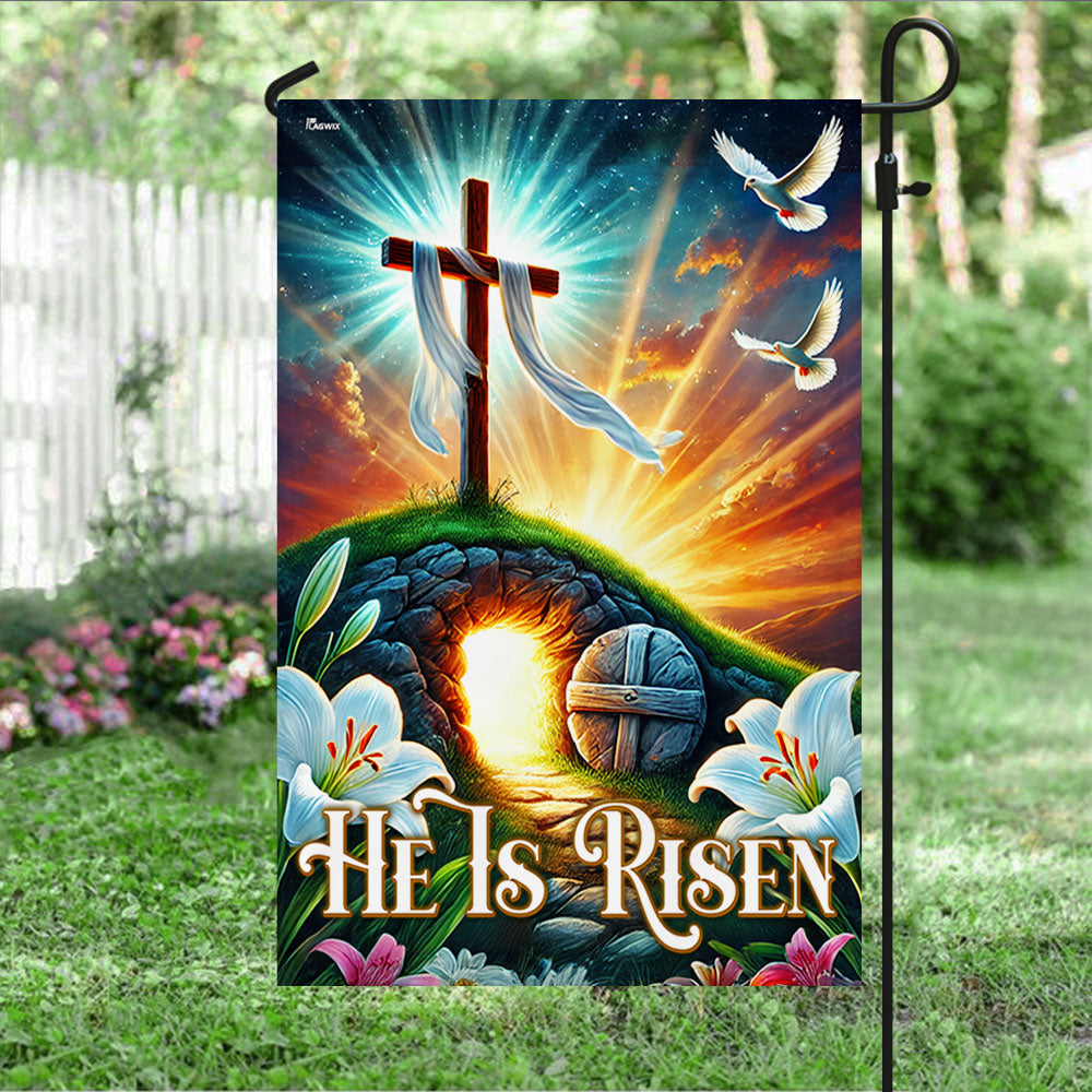 Easter Day He Is Risen Empty Tomb Christian Cross Flag