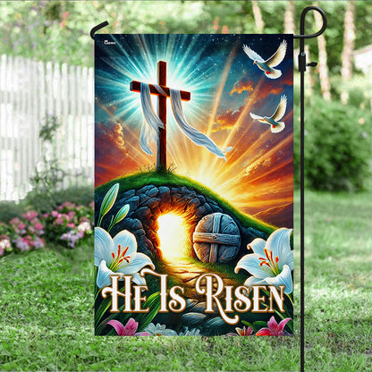 Easter Day He Is Risen Empty Tomb Christian Cross Flag