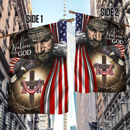 One Nation Under God. Christian Cross American Flag