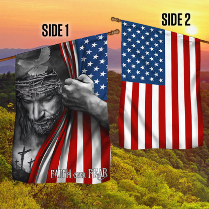 Jesus American Flag Faith Over Fear God Jesus Two-Sided Flag