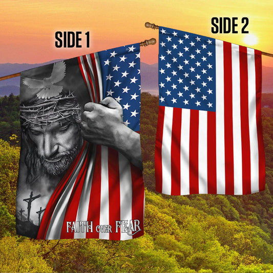 Jesus American Flag Faith Over Fear God Jesus Two-Sided Flag