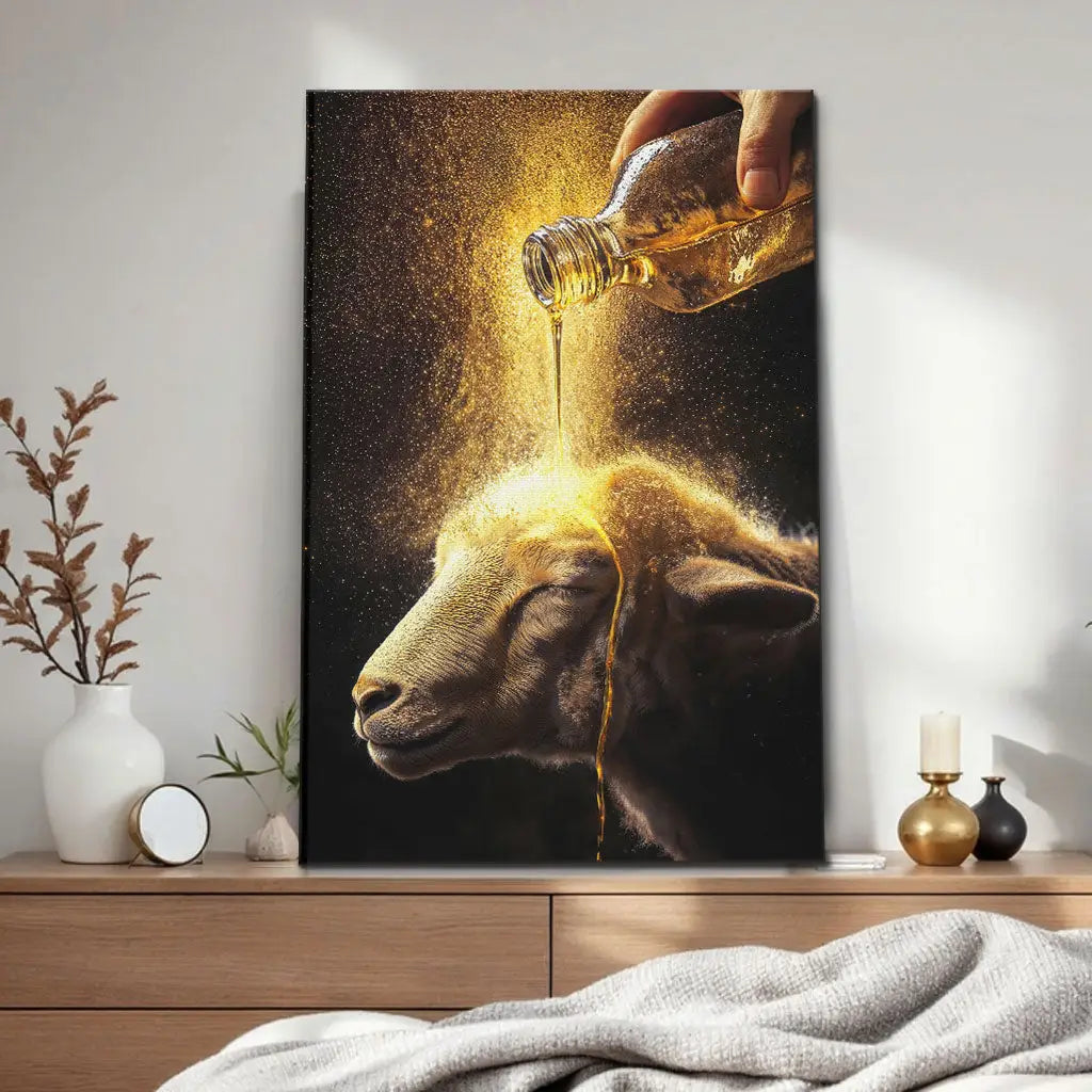 Christian Wall Art - A Lamb Anointed with Oil Canvas