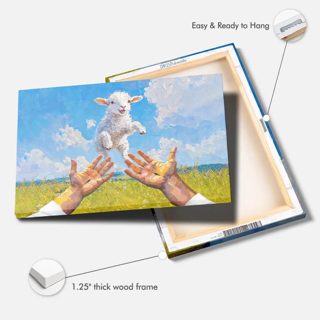 A Lamb Jumps Into Jesus' Arms Christian Wall Art Canvas