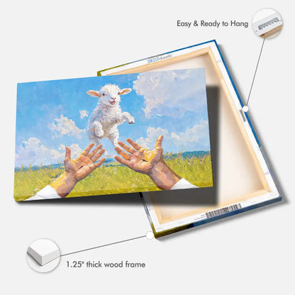 A Lamb Jumps Into Jesus' Arms Christian Wall Art Canvas