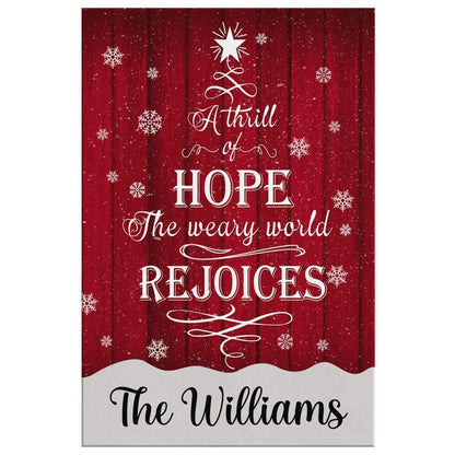 A Thrill of Hope the Weary World Rejoices Wall Art, Personalized Custom Family Wall Art Canvas