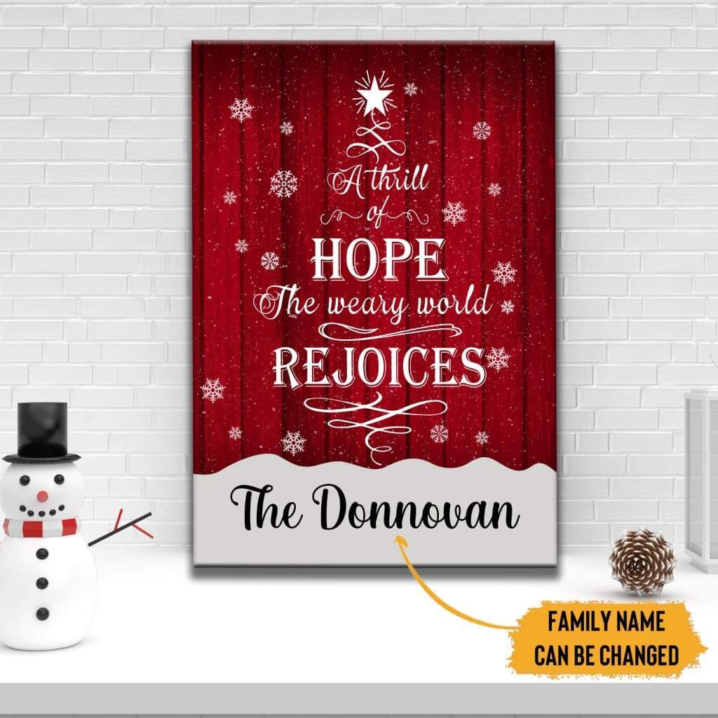 A Thrill of Hope the Weary World Rejoices Wall Art, Personalized Custom Family Wall Art Canvas