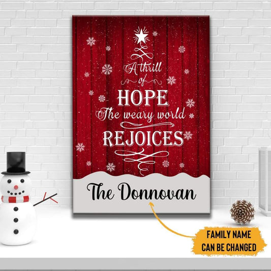 A Thrill of Hope the Weary World Rejoices Wall Art, Personalized Custom Family Wall Art Canvas