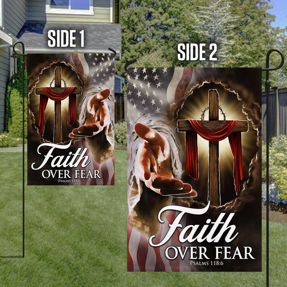 Christian Cross American Flag Faith Over Fear THB3295Fv1