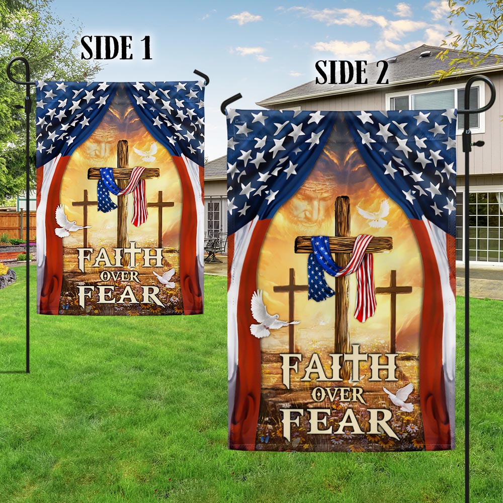 Christian Cross American Flag Faith Over Fear