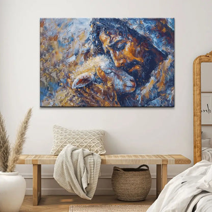 Abstract Painting of Jesus and Lost Lamb Wall Art Canvas