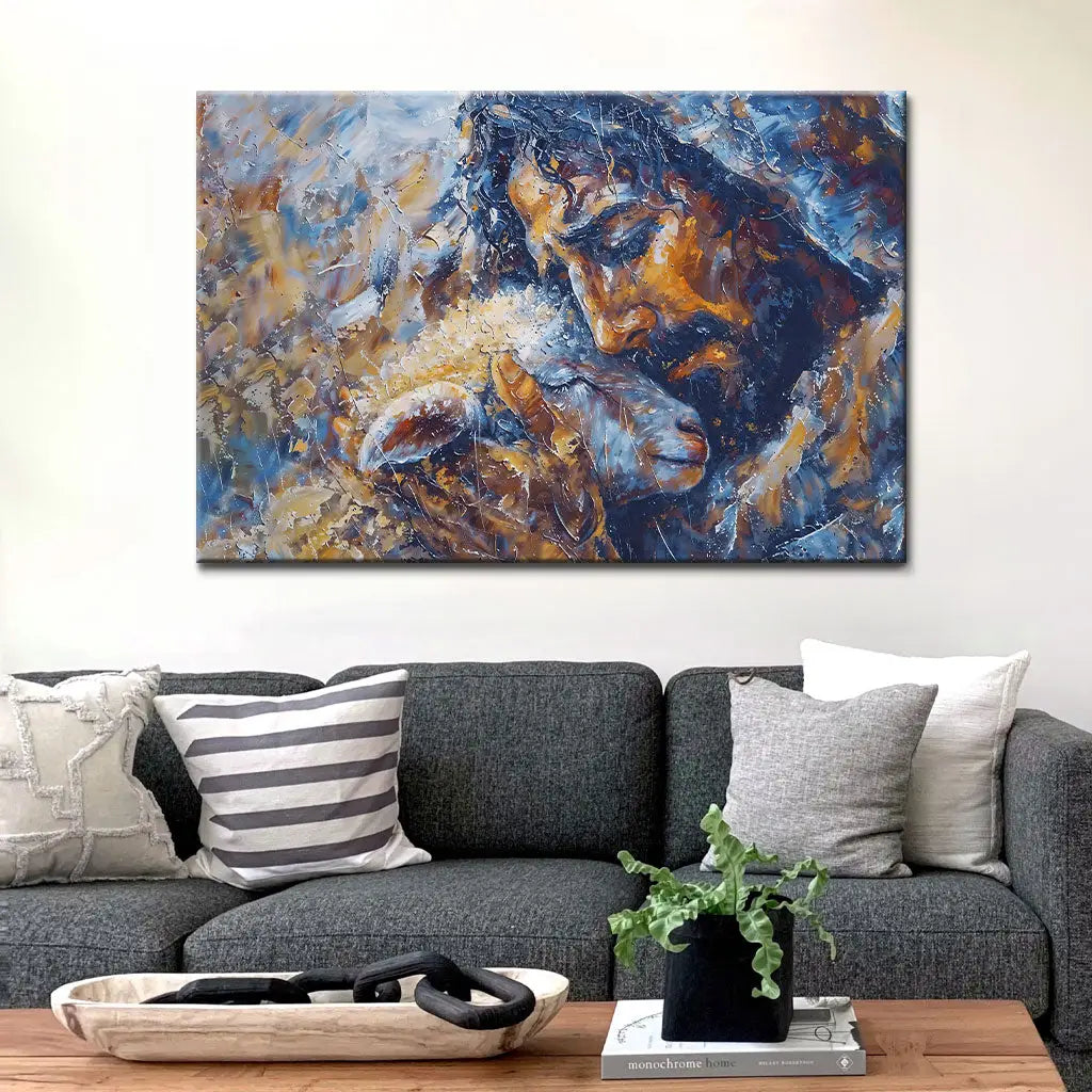 Abstract Painting of Jesus and Lost Lamb Wall Art Canvas