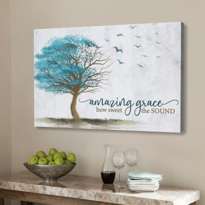 Amazing Grace How Sweet The Sound, Birds Flying Tree, Christian Wall Art Canvas