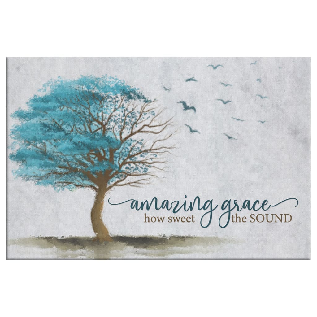 Amazing Grace How Sweet The Sound, Birds Flying Tree, Christian Wall Art Canvas