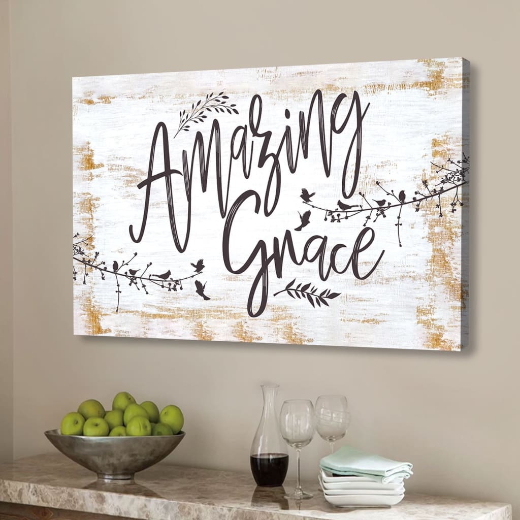 Amazing Grace, Rustic, Christian Wall Art Canvas