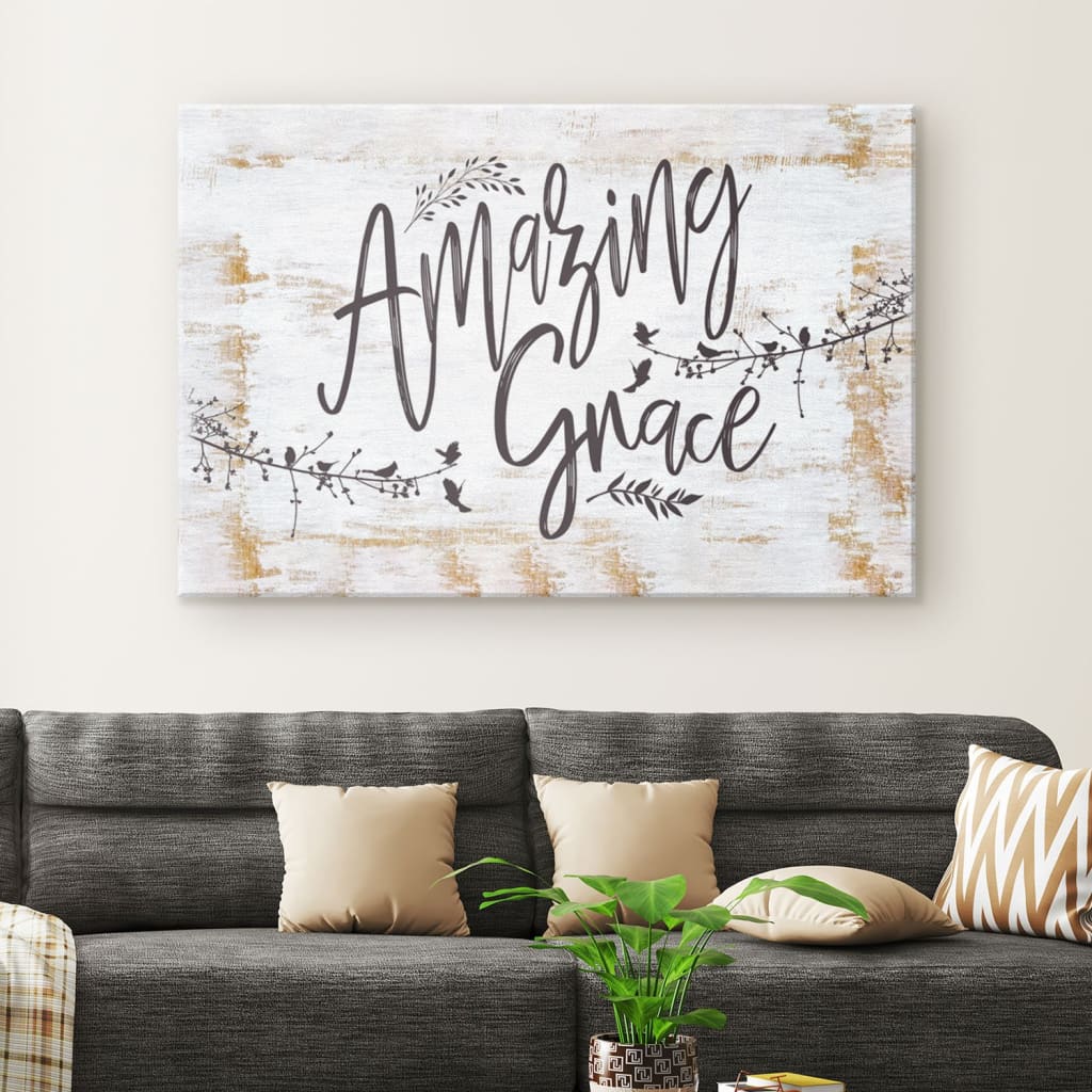 Amazing Grace, Rustic, Christian Wall Art Canvas
