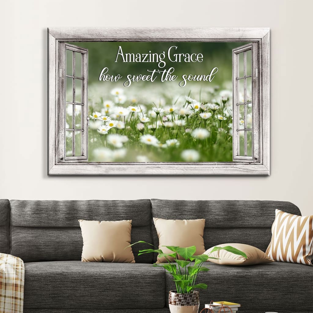 Amazing Grace Wall Art: Amazing Grace How Sweet The Sound Canvas, Daisy Paintings
