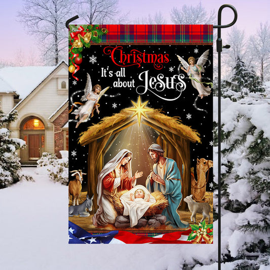 Christmas It's All About Jesus.  Nativity of Jesus Holy Family Flag