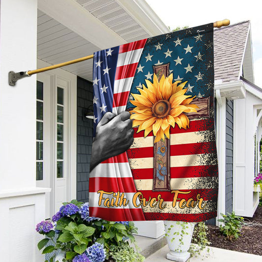 Jesus Christian Cross Faith Over Fear Flag