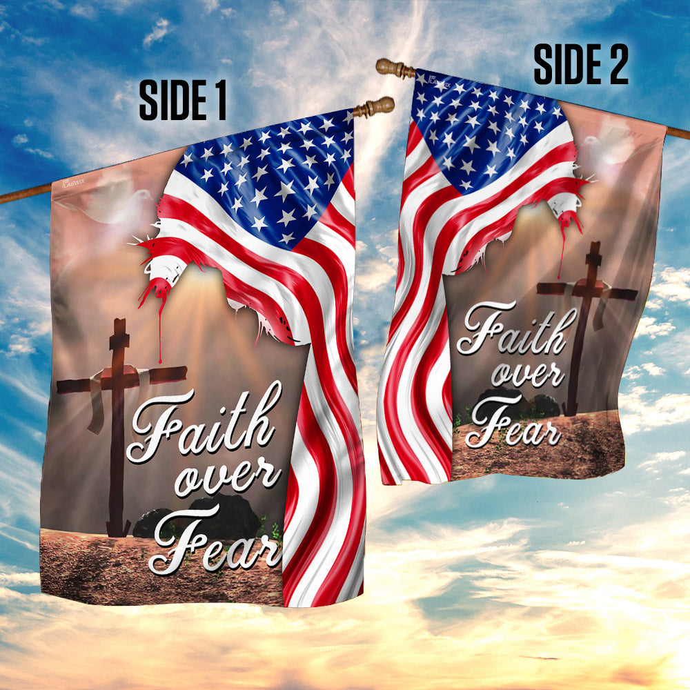 Faith Over Fear. Jesus Christian Cross American Flag