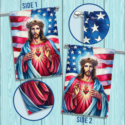 Sacred Heart Of Jesus American Flag