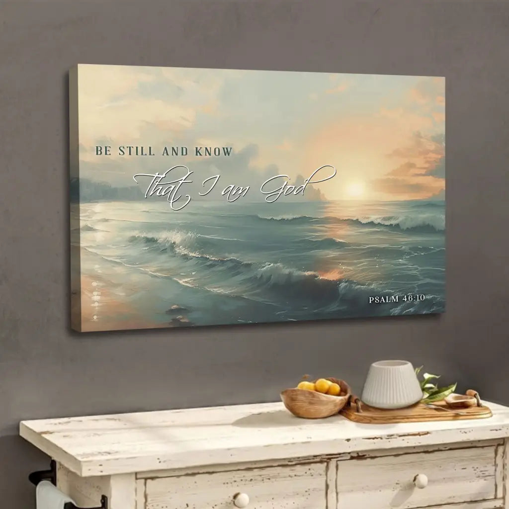 Be Still and Know, Seascape, Psalm 46:10 Wall Art Canvas Print