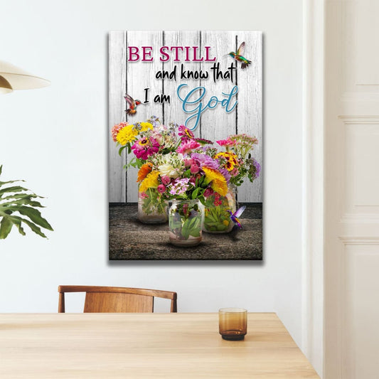 Psalm 46:10 Be Still and Know, Hummingbirds, Vase of Flowers, Wall Art Canvas