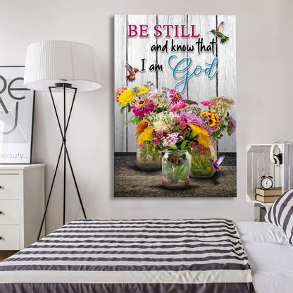 Psalm 46:10 Be Still and Know, Hummingbirds, Vase of Flowers, Wall Art Canvas