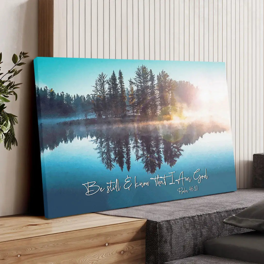 Be Still And Know That I Am God, Lake Reflections, Christian Wall Art Canvas