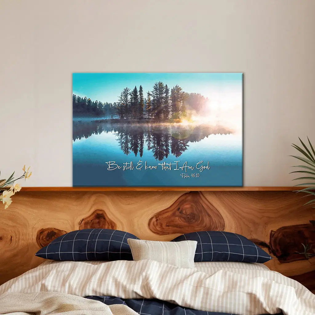 Be Still And Know That I Am God, Lake Reflections, Christian Wall Art Canvas