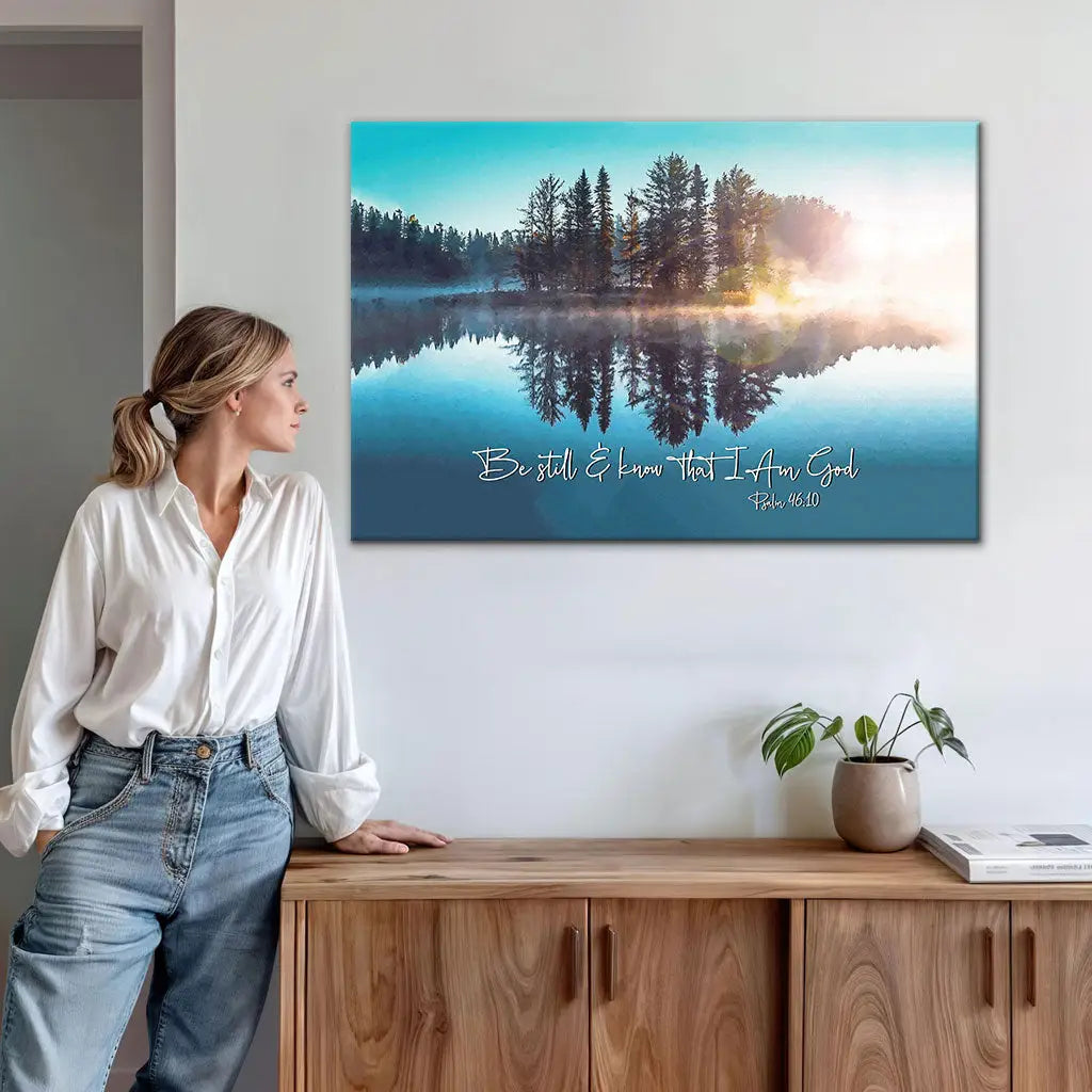 Be Still And Know That I Am God, Lake Reflections, Christian Wall Art Canvas