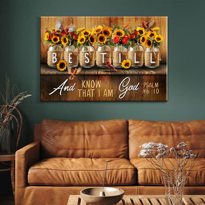 Be Still and Know That I Am God Psalm 46:10, Mason Jar Flowers, Wall Art Canvas