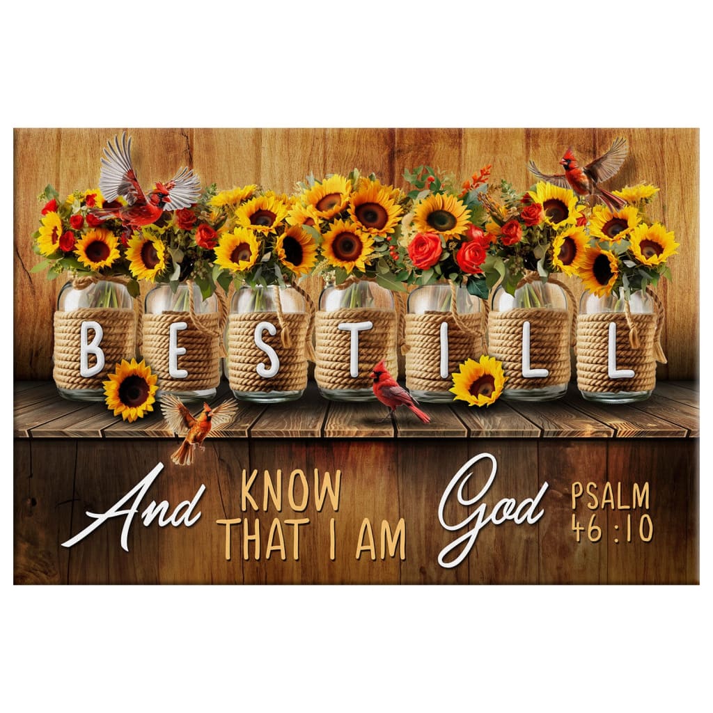 Be Still and Know That I Am God Psalm 46:10, Mason Jar Flowers, Wall Art Canvas