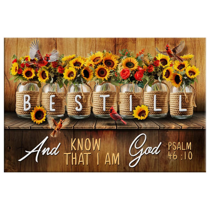 Be Still and Know That I Am God Psalm 46:10, Mason Jar Flowers, Wall Art Canvas