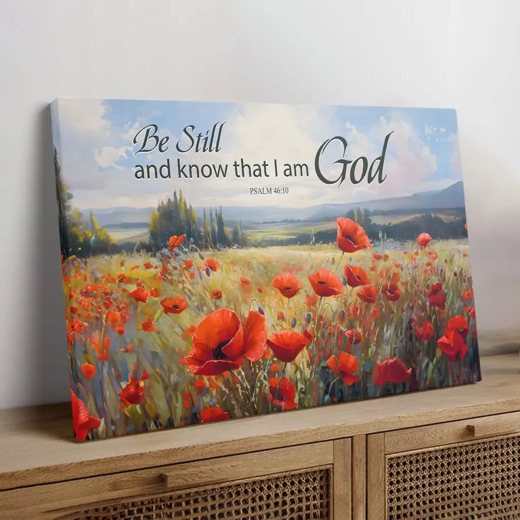 Be Still And Know That I Am God Psalm 46:10, Poppy Field, Wall Art Canvas