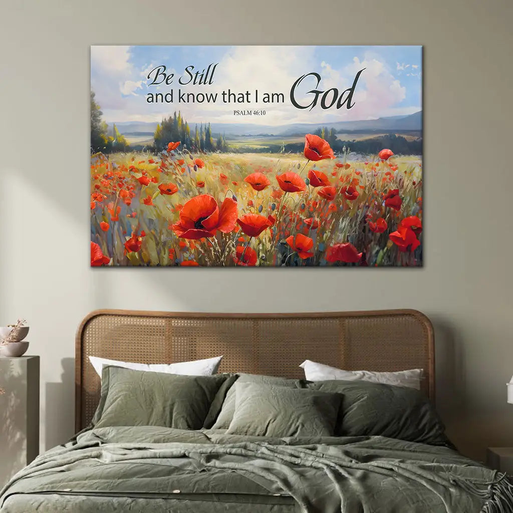 Be Still And Know That I Am God Psalm 46:10, Poppy Field, Wall Art Canvas