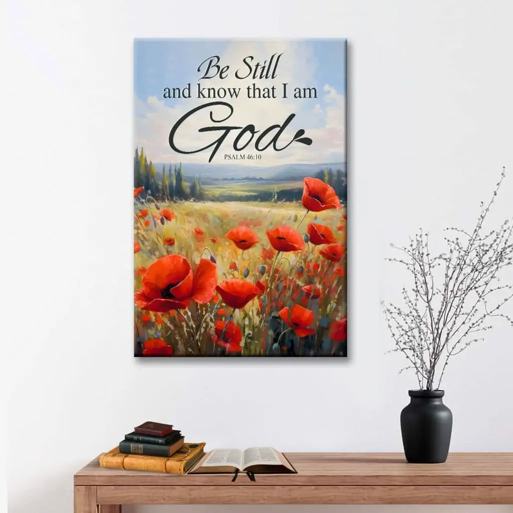 Be Still And Know That I Am God Psalm 46:10, Poppy Field, Wall Art Canvas