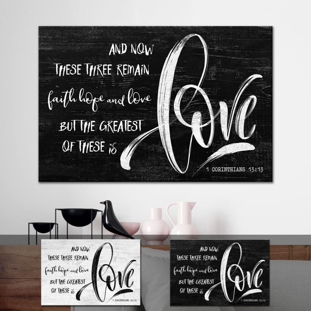 Rustic 1 Corinthians 13:13 NIV Faith Hope Love Canvas Print - Bible Verse Wall Art