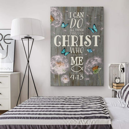 Bible Verse Wall Art - I Can Do All Things Through Christ Canvas, Dandelion Butterfly