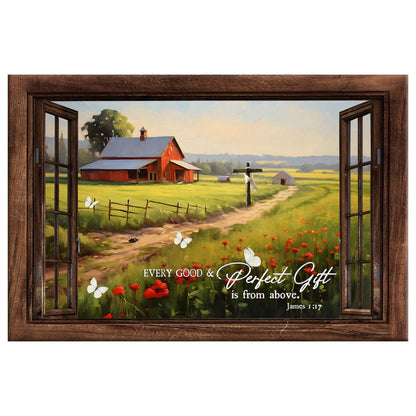 James 1:17 Every Good and Perfect Gift is From Above, Red Barn in Field, Wall Art Canvas