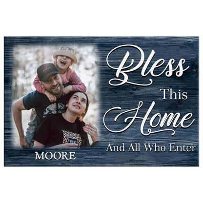 Personalized Wall Art, Bless This Home and All Who Enter Canvas, Custom Family Name & Photo