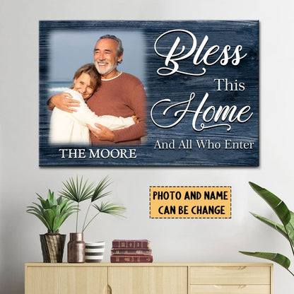 Personalized Wall Art, Bless This Home and All Who Enter Canvas, Custom Family Name & Photo