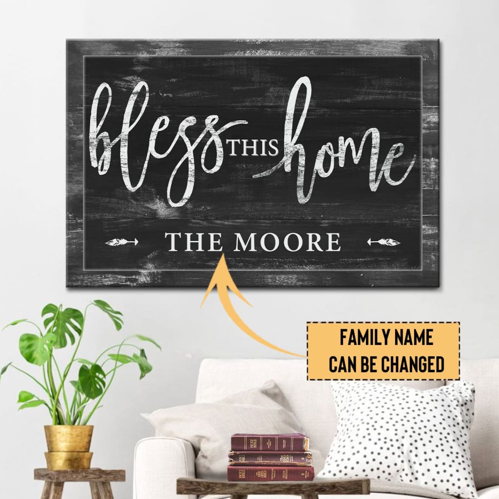 Personalized "Bless This Home" Christian Wall Art Canvas with Family Name