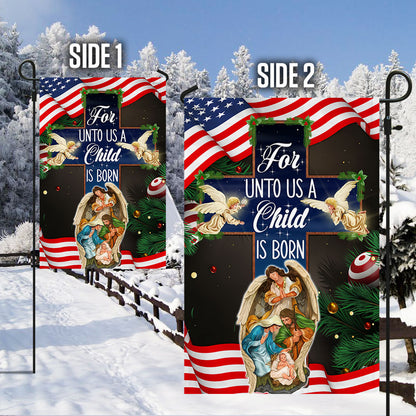 Nativity of Jesus Holy Night Christmas Christian Cross For Unto Us A Child Is Born Flag