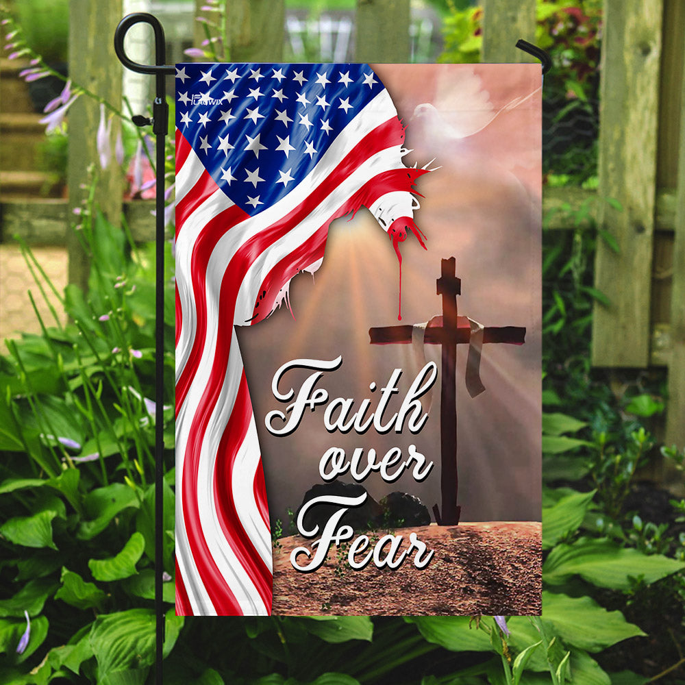 Faith Over Fear. Jesus Christian Cross American Flag