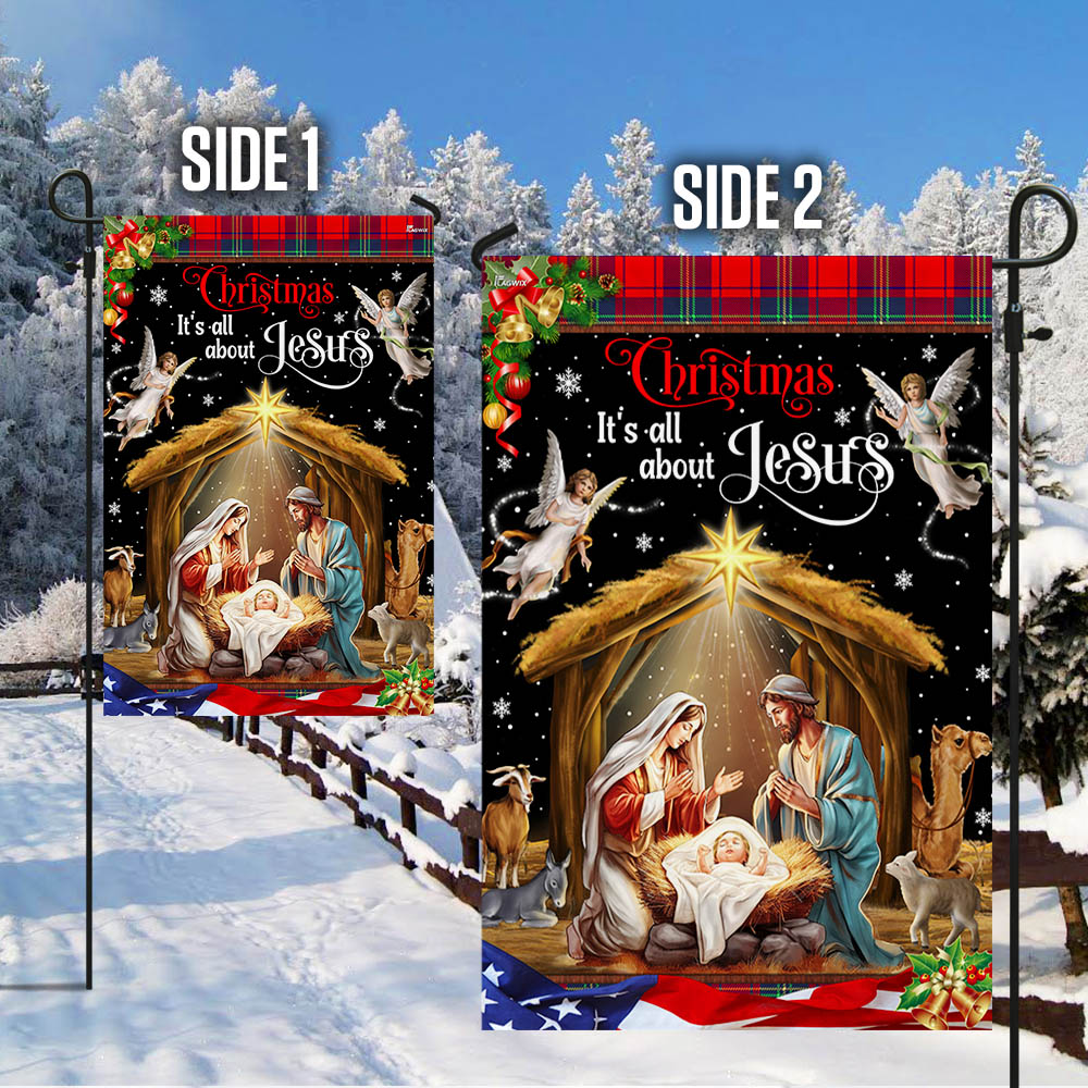 Christmas It's All About Jesus.  Nativity of Jesus Holy Family Flag