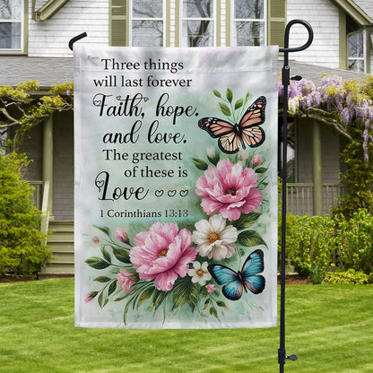 Faith, Hope, Love – Timeless Bible Verse Flag | Christian Decor for Home & Heart –