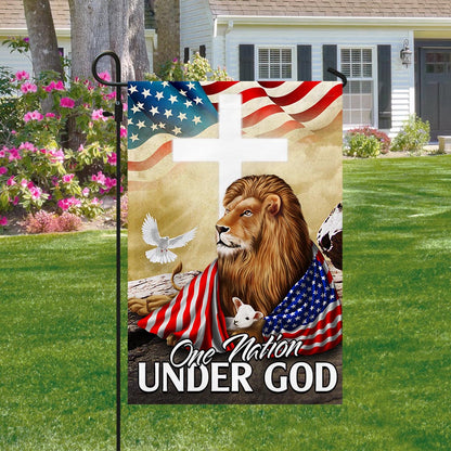 One Nation Under God Lion Lamb Christian Cross Flag