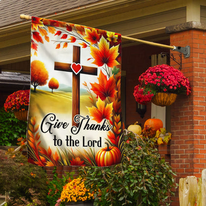 Fall Christian Cross Flag Give Thanks To The Lord Flag