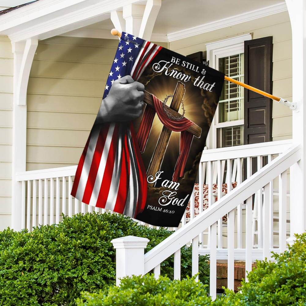 Jesus Christian Cross. Be Still And Know That I Am God American Flag